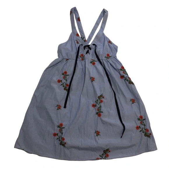 3/$25 ❥ Floral Embroidered Sleeveless Mini Summer Dress Pockets Blue Small - Picture 1 of 11
